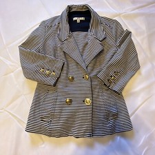 Cabi 823 Regatta Blazer Navy Blue White Striped Double Breasted Gold Button S