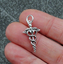 Dije de caduceo médico de plata de ley 925 - Dije de símbolo médico - Regalo de enfermera