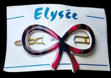 Vintage Hair Barrettes - French Made Red/Brown/Black Bow Barrette - 60s design