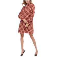 Tommy Hilfiger's Ruffled Plaid Shift Red Dress Long Sleeve. Size 6