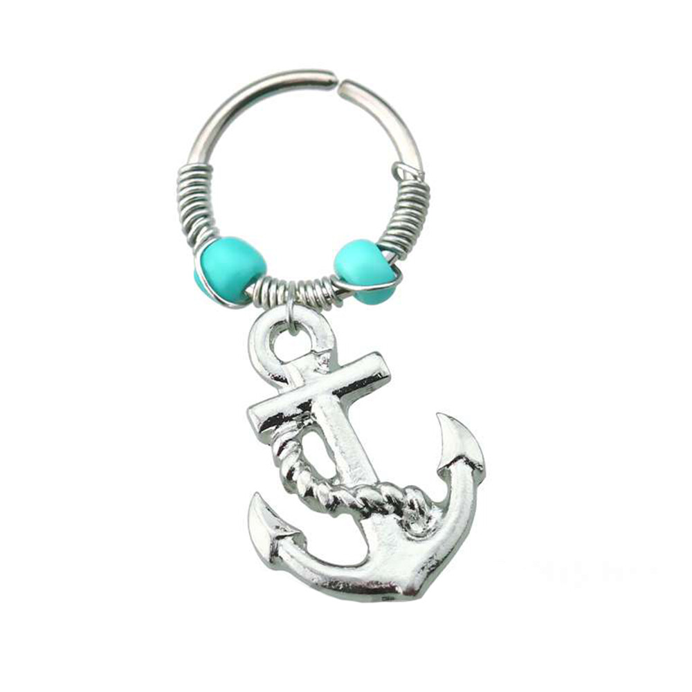 316L Acero Inox Septum Hoop Nariz Piercing De Ancla Colgante Plata Mujer Hombre