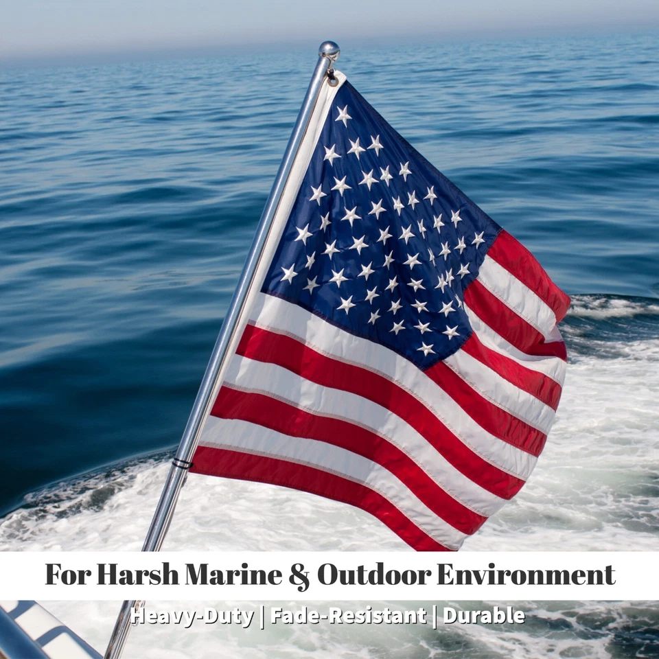 American USA Boat Flag 16" x 24" Cabin Waterproof Embroidered Marine & Golf Cart - Image 2 of 4