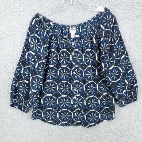 John Robshaw Lucky Brand Top Womens Small Off Shoulder Button Up floral blue - 第 1/6 張圖片