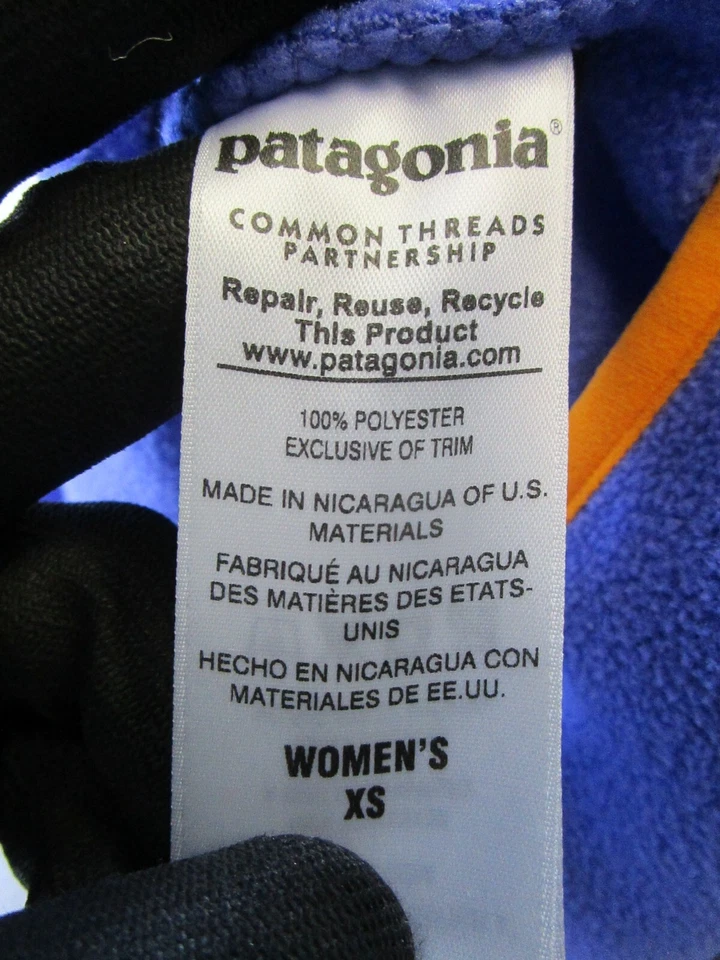 Suéter feminino Patagonia Synchilla Snap-T Xs azul amarelo lã para caminhada * - Imagem 4 de 4