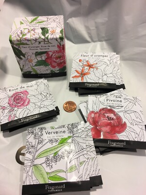 WOMENS FRAGONARD box of 20 TOWELETTE 2 ml Perfume EDT PEONY ROSE ORANGE VERVEINE