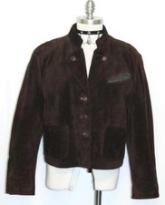 BROWN LEATHER JACKET Coat German Women Sport Riding SHORT Dress /Eu 42/14 L B45"