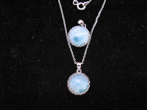 Larimar Natural 10mm Cabochon Crown Pendant .925 Sterling Silver Chain included - Picture 9 of 11
