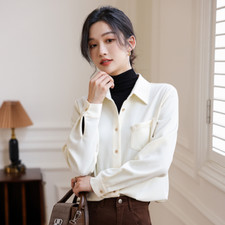 Lady Casual Corduroy Shirt Jacket Blouse Loose Retro Button Down Outerwear Shirt