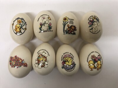 8 CERAMIC EGGS TRADITIONAL EASTER DESIGNS KILN FIRED VINTAGE 80 s HANDMADE USA