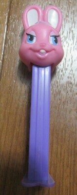 EASTER BUNNY PINK PURPLE  PEZ DISPENSER GOOD USED CONDITION