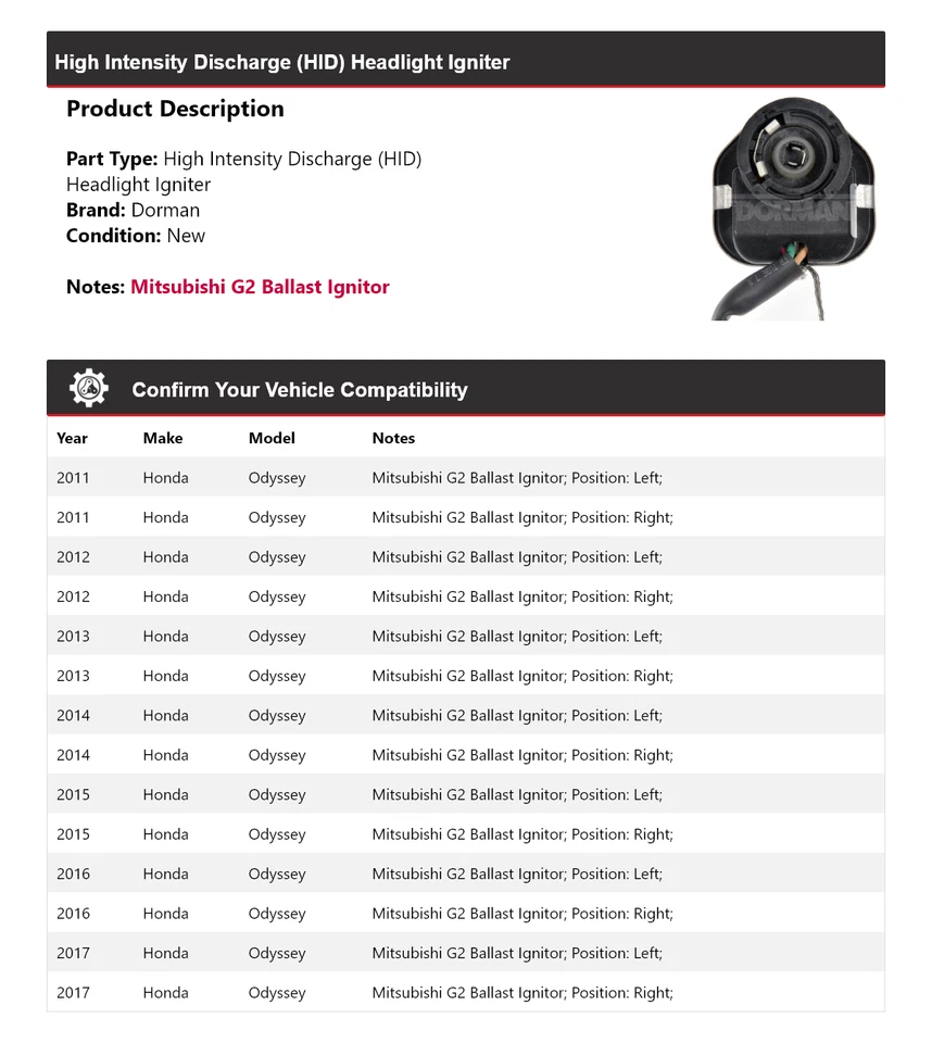 For 2011-2017 Honda Odyssey Dorman HID Headlight Igniter 2012 2013 2014 2015 - Image 2 of 4