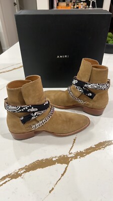 100% Authentic AMIRI Tan Suede Bandana Buckle Boots Size 9 Eu 42