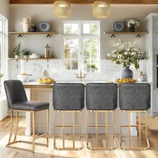 Grey and Gold Bar Stool Set of 3 or 4-24 in Counter Height Bar Stools,Metal Base