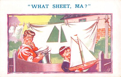 Boy Cut Pieces Out Of Mother's Bedsheets to Make Sails for Sailboat-Comic Old PC