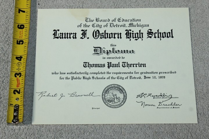 Vintage 1970 Graduation Diploma Osborn High School Detroit