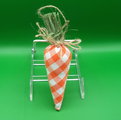 Carrot Orange and White Check Fabric Ornament 7.5'' Tall Ganz