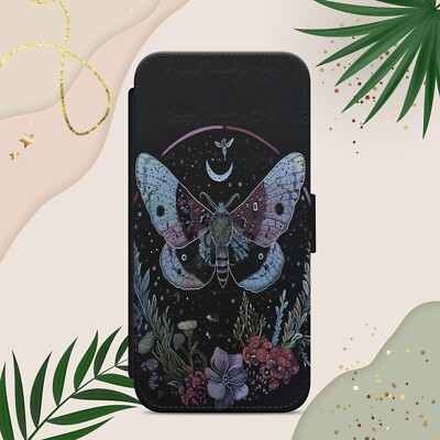 HANDYHÜLLE HEXENMOTTE HIMMELBLAU FÜR IPHONE SAMSUNG PIXEL FLIP WALLET