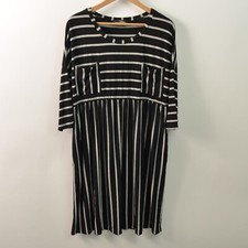 Suzanne Betro Dress Womens 1X Black Striped Knee Length Pockets Stretch