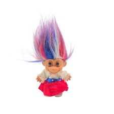 Vintage Russ Troll Doll Patriotic Girl With Red White Blue Hair 5 America Flag