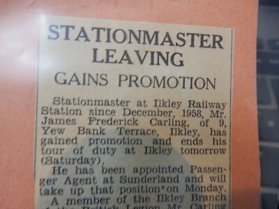 ILKLEY RAILWAY STATION MASTER JAMES FREDERICK CARLING 9 EIBEN BANK TERRASSE  