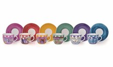 Excelsa Tazze & Co. 6 Tazze Caffè Con Piattino Shops, Porcellana, Multicolore, 6