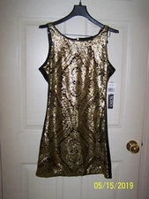 NWT women's "XOXO" Gold Sequined Starlight dress - size 5/6