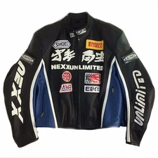 NEXX UNLIMITED RACING MEN'S LEATHER JACKET,  NEX-0293 Navy/Black/White