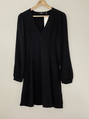 UNIQLO V-Neck Long-Sleeve Mini Dress size S new with tag black