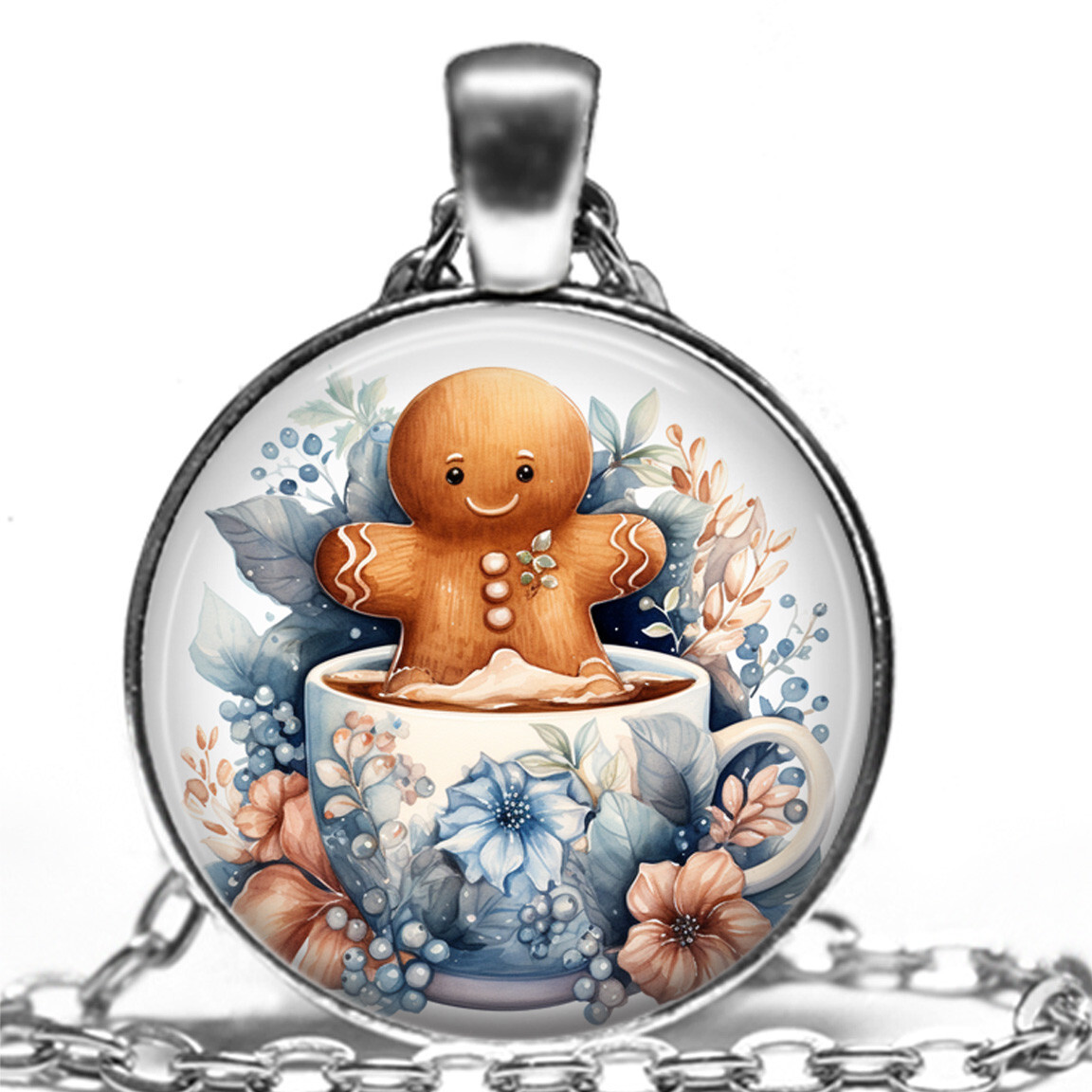 Christmas Gingerbread Man Cookies Hot Cocoa Pendant Necklace