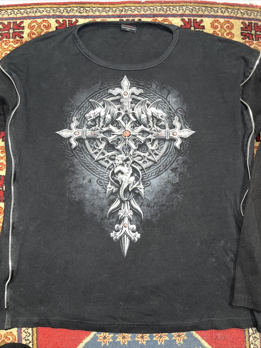 Spiral Direct Gargoyle Cross Double Sided Graphic Zip Long
