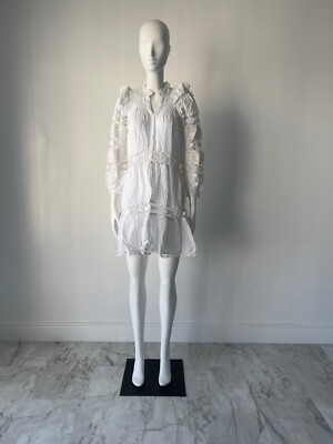 Sea New York Lea Puff Sleeve Dress in White Cotton Size 0