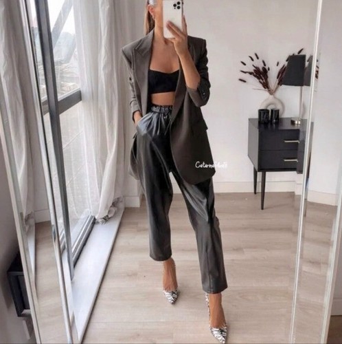 NEW ZARA Black Faux Leather The Weekend Jogger Drawstring Pants Size XS |  eBay