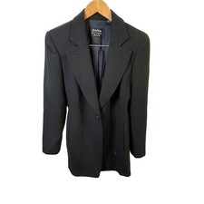 Dana Buchman Black Wool Single Button Long Blazer Jacket Sz 4P