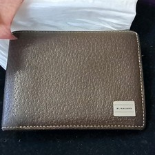 Burberry Brown Bifold Men's Wallet with Plaid Accent, Logo, Folding Credit Card