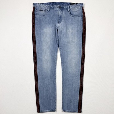 Armani Exchange Jeans Mens 38x31 J13 Side Tape Stripe Light Wash Blue Logo Slim