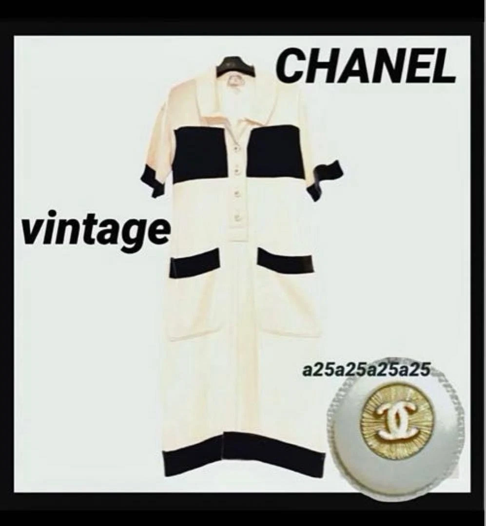 Chanel — Rare Vintage CHANEL Coco Button Knit Dress Off White Black Size 38 SR2182