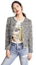 IRO 550 Wool Emotion Striped Tweed Fringe Lined Structured Jacket Top Size 42