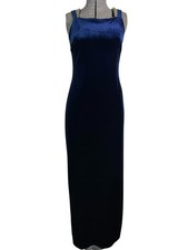 Vintage 90s Y2K Navy Blue Velvet/Velour Maxi Dress Stretch Whimsigoth S