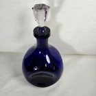 Vintage Blenko Cobalt or Royal Blue Pinched Glass Decanter with Stopper 9.5”
