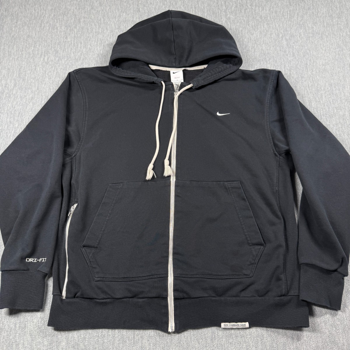 Nike Hoodie Mens L Black Dri-Fit Standard Issue Full Zip Fleece Athletic Jacket