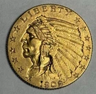 AU+ 1909 Indian Head Gold Quarter Eagle (all original!) U.S. $2.50 Almost UNC