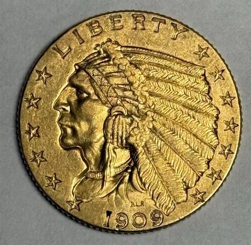 AU+ 1909 Indian Head Gold Quarter Eagle (all original!) U.S. $2.50 Almost UNC