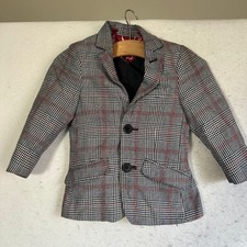 Elie Balleh Boys Grey Plaid Blazer Red Elbow Patches Size 2 EBSW1697-2