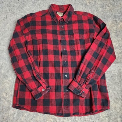 LL Bean Flannel Shirt Men L Red Black Buffalo Plaid Traditional Fit Button Up