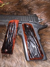1911 Grips Camel Bone Full Size 1911 Aged Finish Stag Antler Jigged H11