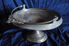 diamond p quadruple silver plate pedestal candy serving dish vintage antique