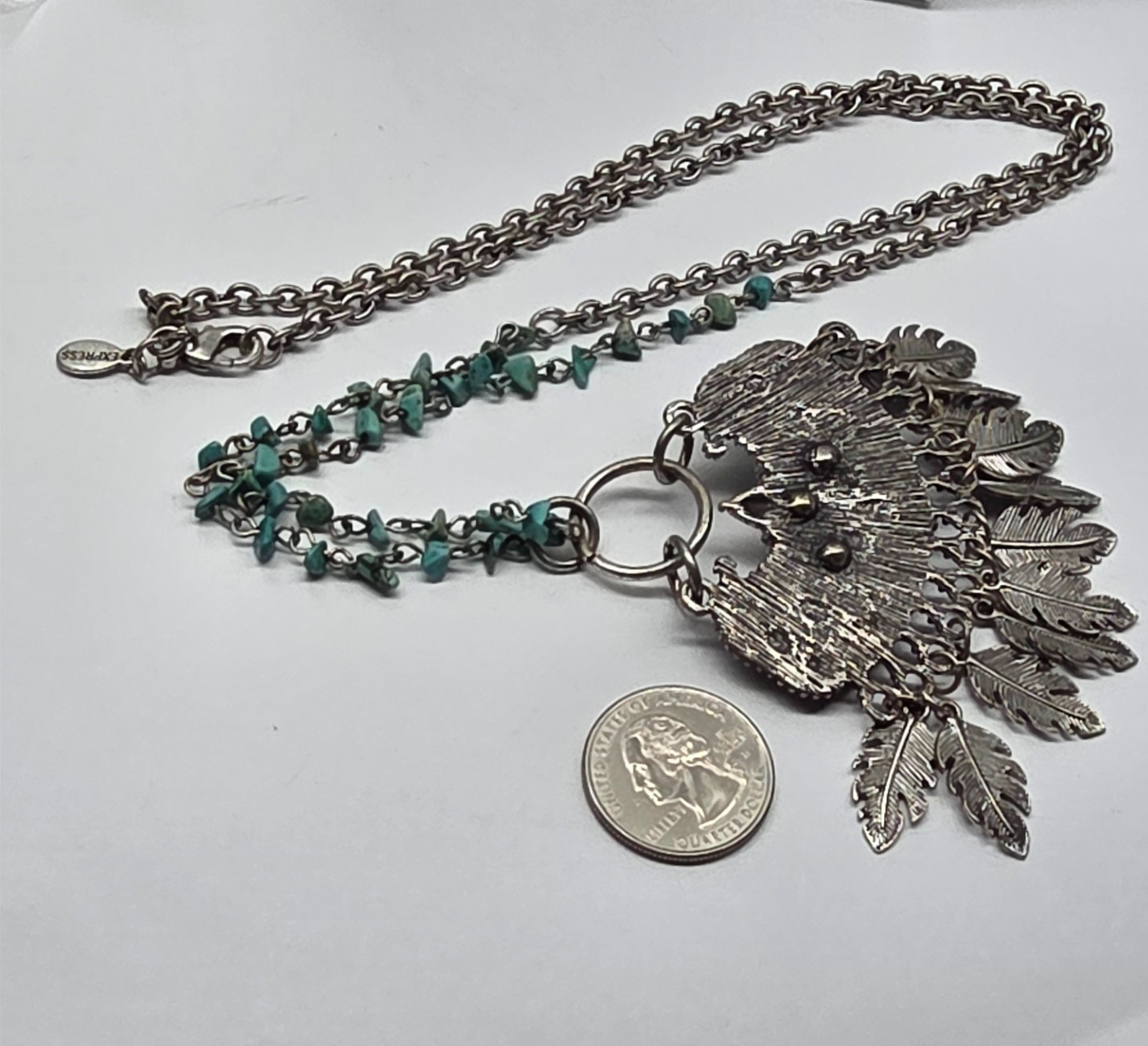 Signed Express Native Design Turquoise Feather Da… - image 5