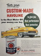 1950 Texaco Havoline Motor Oil Best Performance Custom Made Car Vintage Print Ad