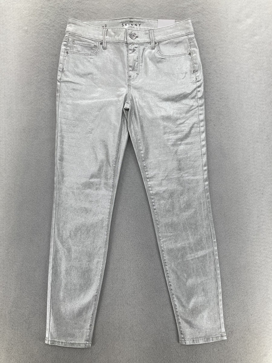 White House Black Market Jeans Womens Silver Metallic Skinny Ankle Mid  Rise