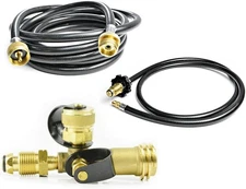 Propane Brass Tee Adapter Kit with 4-Port with 5-feet and 12-feet Hose for Mo...